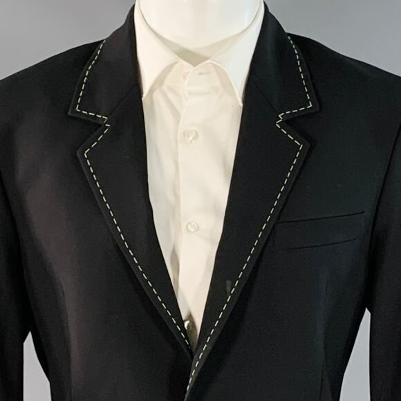 MSGM Size 34 Black Contrast Stitch Wool Blend Notch Lapel Sport Coat - Picture 2 of 10